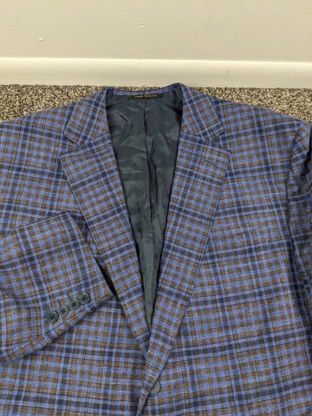 Ravazzolo 52R Sport Coat Cashmere Silk Linen Windowpane Plaid Checked Blue Brown